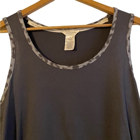 Lucky Brand Gray Tank with Leopard Accent Size Large - Picture 2 of 4